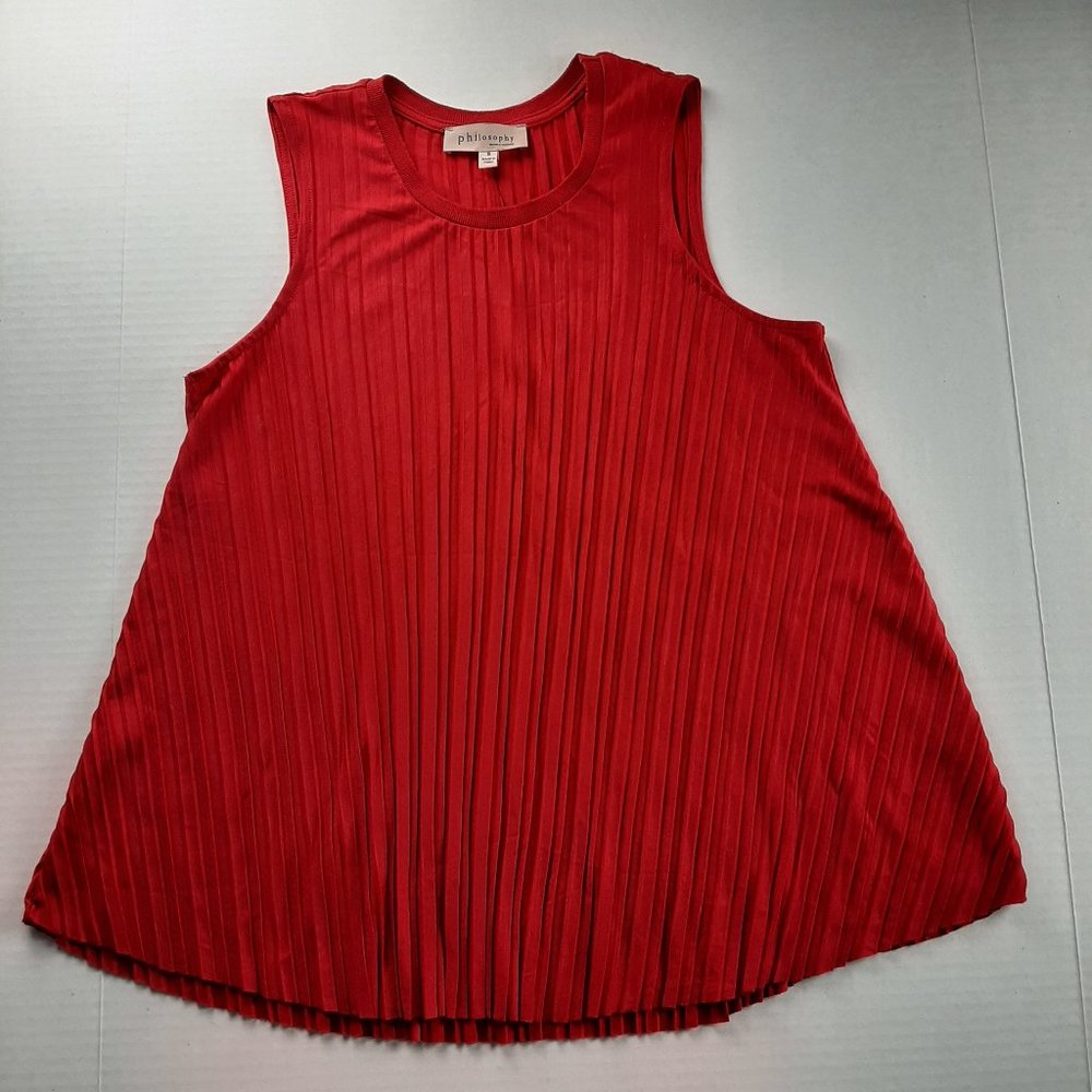 PHILOSOPHY Womens Tank Top Size Small Bright Red Pleated Swing Sleeveless Shirt
